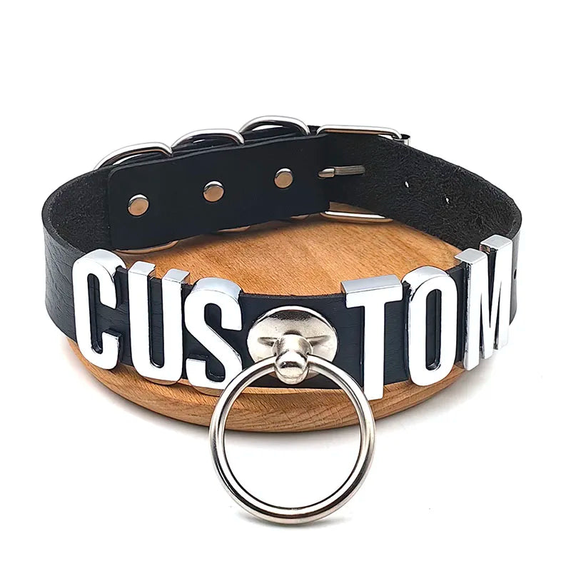 Sexy Punk Large Ring Pendant Customized Letters Collars Choker Necklace DIY Personalized Buckle Hoop Chocker Jewelry Cosplay