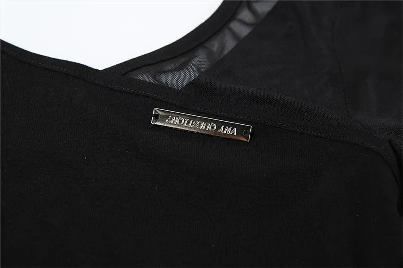 Black See Through Bodysuit Lingerie Sexy Long Sleeve Lenceria Femenina V-Neck One-Pieces Body Feminino Backless Tops For Women