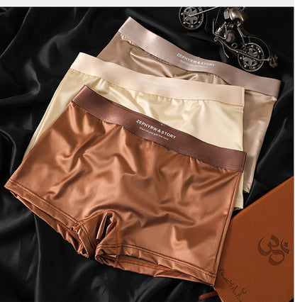 3PCS/Pack Luxury Ice Silk Satin-like Women's Panties 3D Double-layer Breathable Mesh Crotch Underwear Soft Smooth Safety Briefs