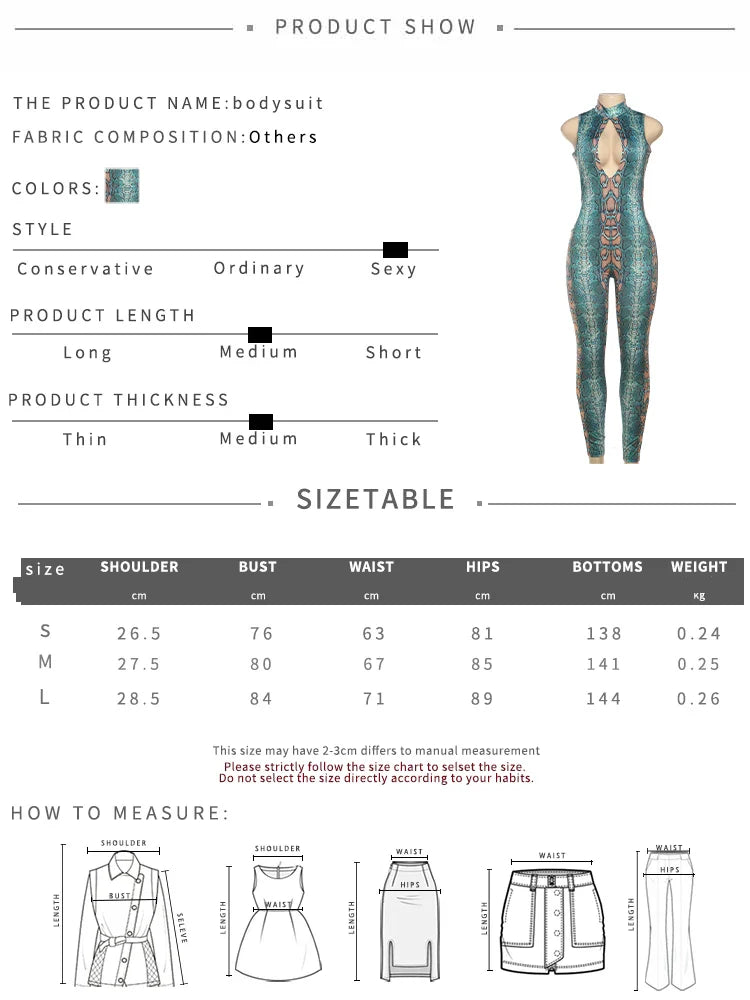 kliou Stunning Snake Print Women Jumpsuits Attractive Halter Stand Collar Hollow Backless Slim Overalls Female Midnight Clubwear
