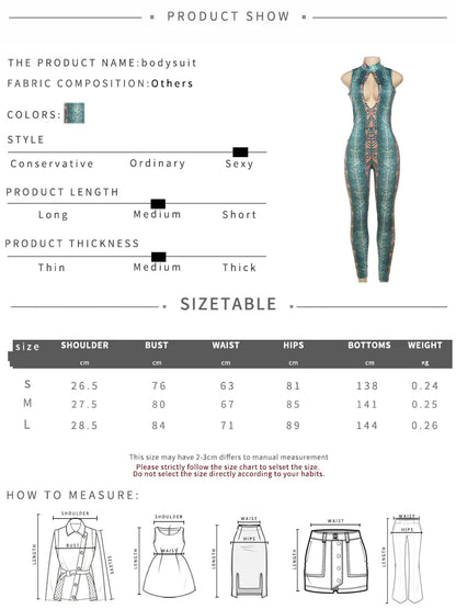 kliou Stunning Snake Print Women Jumpsuits Attractive Halter Stand Collar Hollow Backless Slim Overalls Female Midnight Clubwear