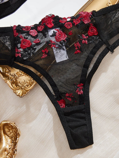 Suspenders Two-piece Set Night Beautiful Sexy Women 2 Piece Floral Embroidery Underwear Sexy Erotic Lingerie Underwear Set