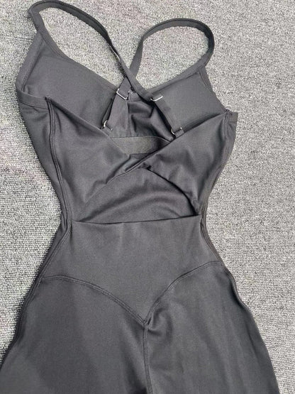 Sexy Hollow Cross Backless Sporty Tight Jumpsuit Woman Sportswear Summer One Pieces Outfit Gym Fitness Overalls Yoga Jump Suit