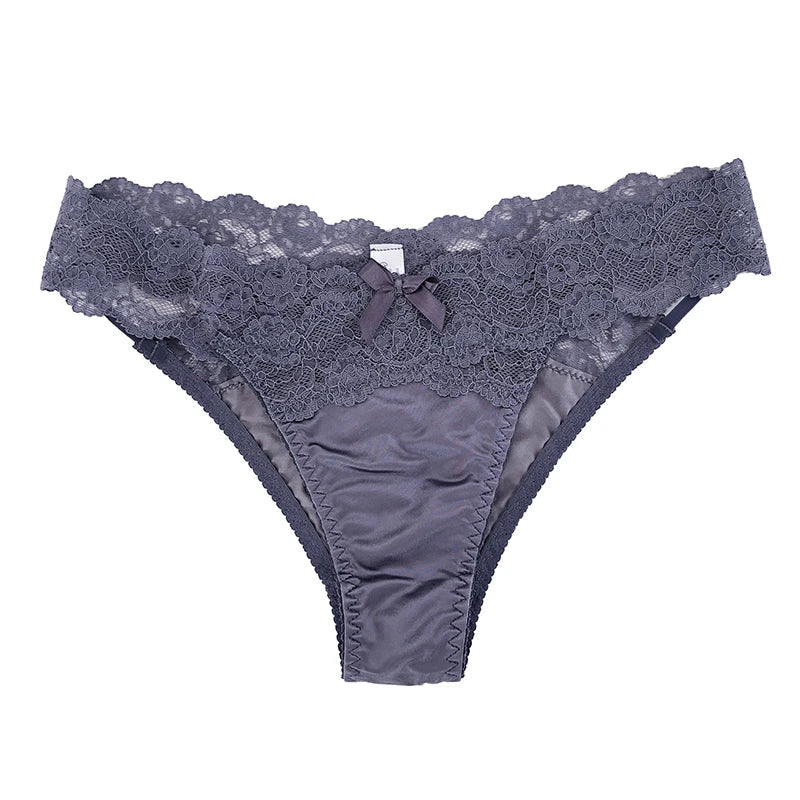 SP&CITY Satin Lace Sexy Women's Underwear Low Waist Transparent Hollow Out Panties Breathable Soft Seamless Briefs Lingerie
