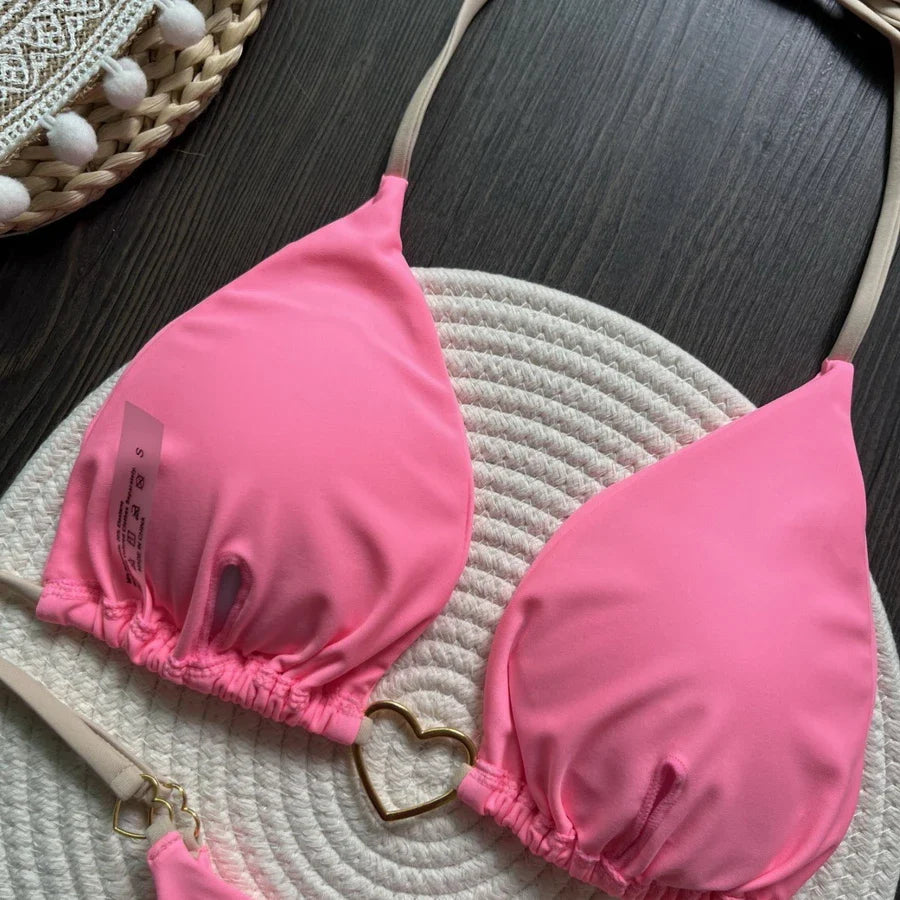 Para Praia 6 Colors Solid Brazilian Bikini Micro Swimwear T-back Swimsuit Women Sexy Biquini 2025 Thong Bikini Set Bathing Suit