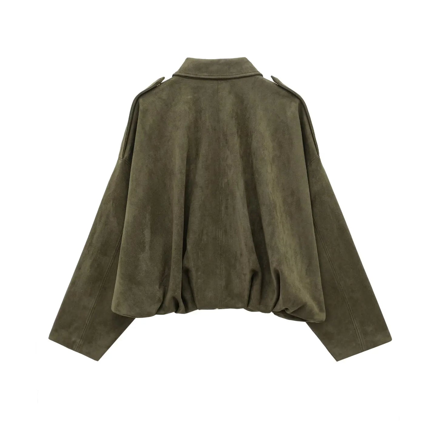 HH Women Brown Green Suede Jacket Loose Casual Bomber Coat Lapel Zipper Long Sleeve Jackets Vintage Lady Motorcycle Outwears