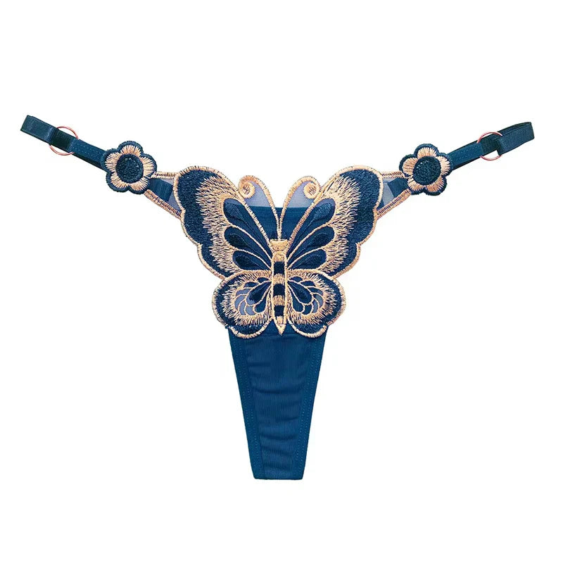 Sexy Lace Thong Women Butterfly Low Waist Panties G strings Transparent Mesh Briefs Adjustable Waist Panties Culotte Femme