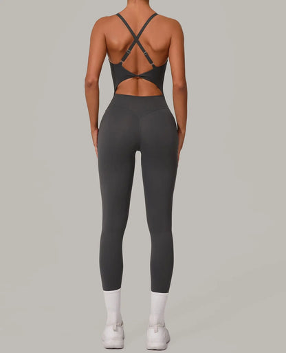 Sexy Hollow Cross Backless Sporty Tight Jumpsuit Woman Sportswear Summer One Pieces Outfit Gym Fitness Overalls Yoga Jump Suit