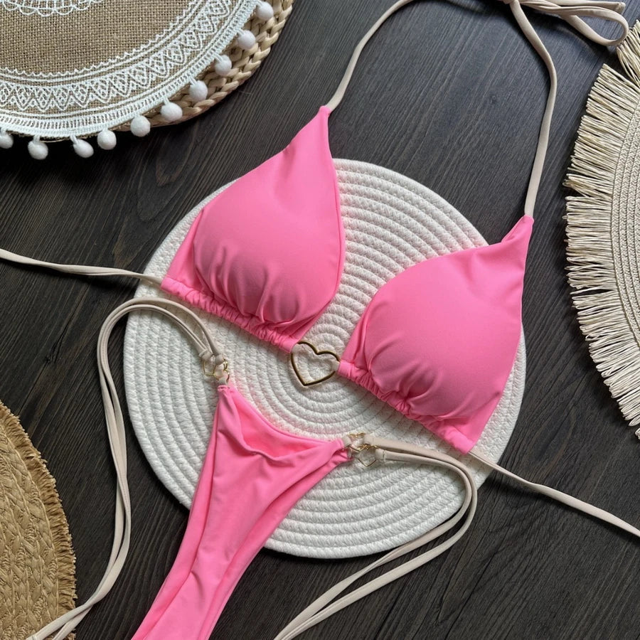 Para Praia 6 Colors Solid Brazilian Bikini Micro Swimwear T-back Swimsuit Women Sexy Biquini 2025 Thong Bikini Set Bathing Suit