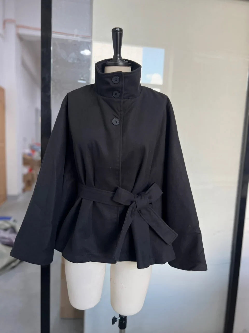 Urban Black Woolen Blend Coats Women Stand Collar Single-breasted Long Sleeve Thick Warm Jacket 2025 Autumn Winter Lady Outwear
