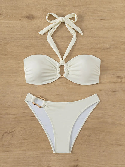 "2025 Sexy Bandeau Push-Up Bikini Set - Brazilian Thong Swimwear for Women"