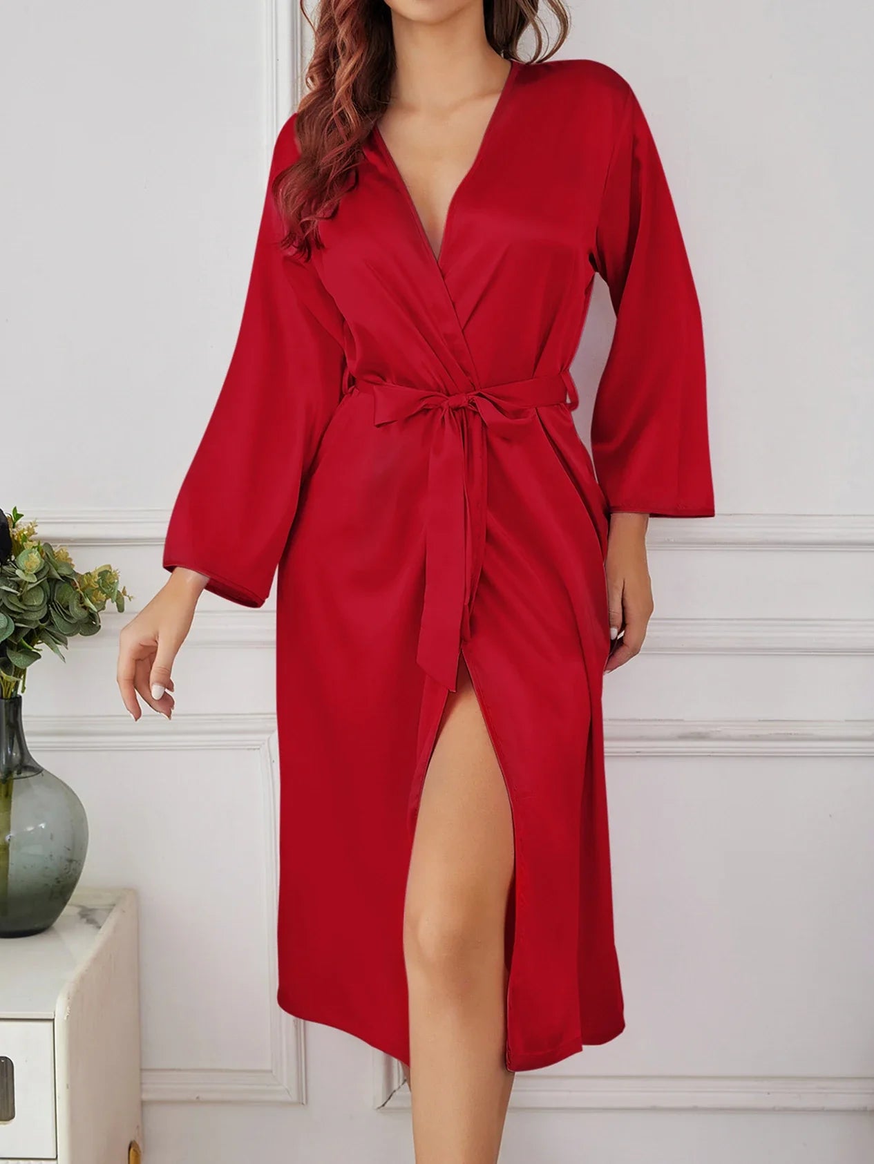 Solid Color Thin Long Sleeve Nightgown Women Summer Homewear Outerwear Draping Soft Casual Loungewear Multi Color Options