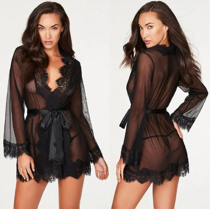 Sexy Lingerie Set + Thong Women Porno Sleepwear Lace Underwear Sex Clothes Babydoll Erotic Transparent Dress Sexy Lingerie Suit