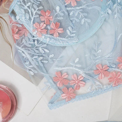 Lace Floral Embroidery See Through Bra and Panties Set for Women Underwear Sexy Lingerie Female 2 Pieces Bra Brief Sets