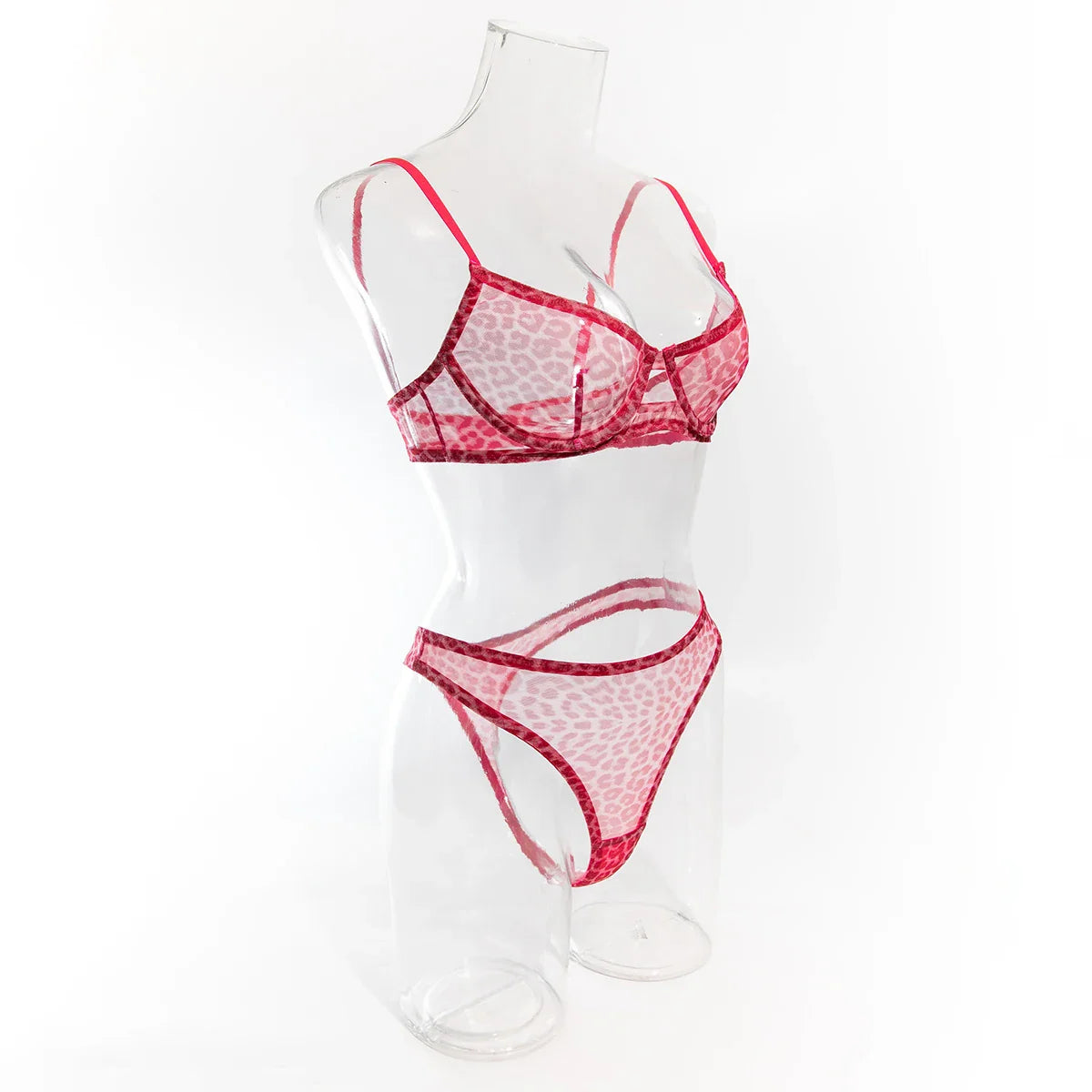 Krasapt Sexy Leopard Printing Lingerie 2Pcs Sets Ultrathin Mesh Transparent Bras And Panties Comfortable Intimate Undwear Set