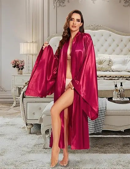 Elegant Floor Long Length Robe Silk Bridal Wedding Dressing Kimono Robe Bridal Party Bride Robe Black Kimono Robe