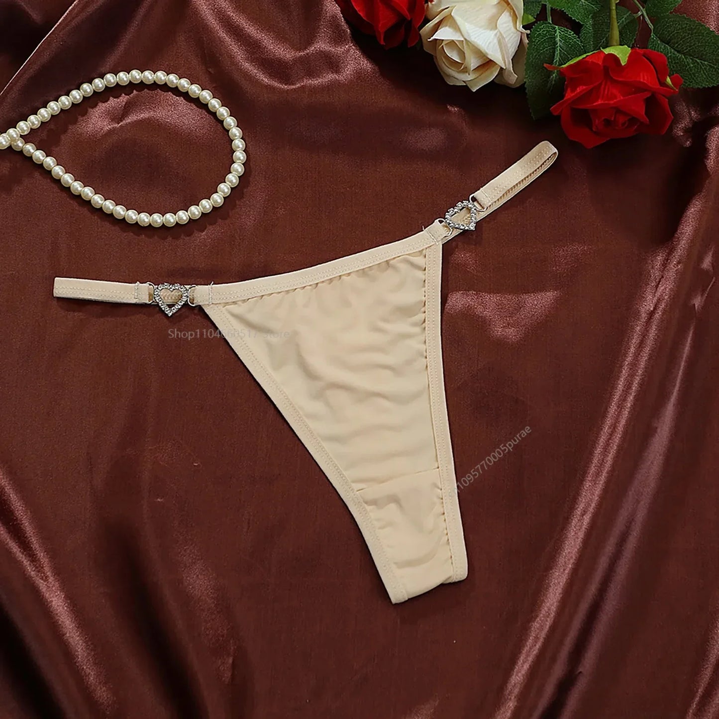 Women Sexy Solid Thong Underwear Stretch Comfort Low Rise Heart Rhinestone Link Panties Ladies Sexy Costume Lingerie for Women