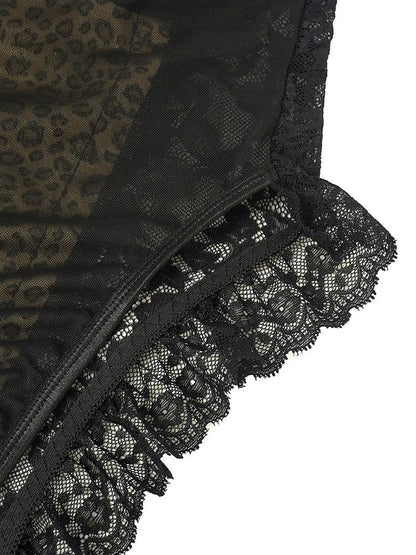 Sexy Lace Leopard Pattern Bodysuits Vintage Chic Slim Top Clothing Female Spaghetti Strap Sleeveless Backless Adult Shaper