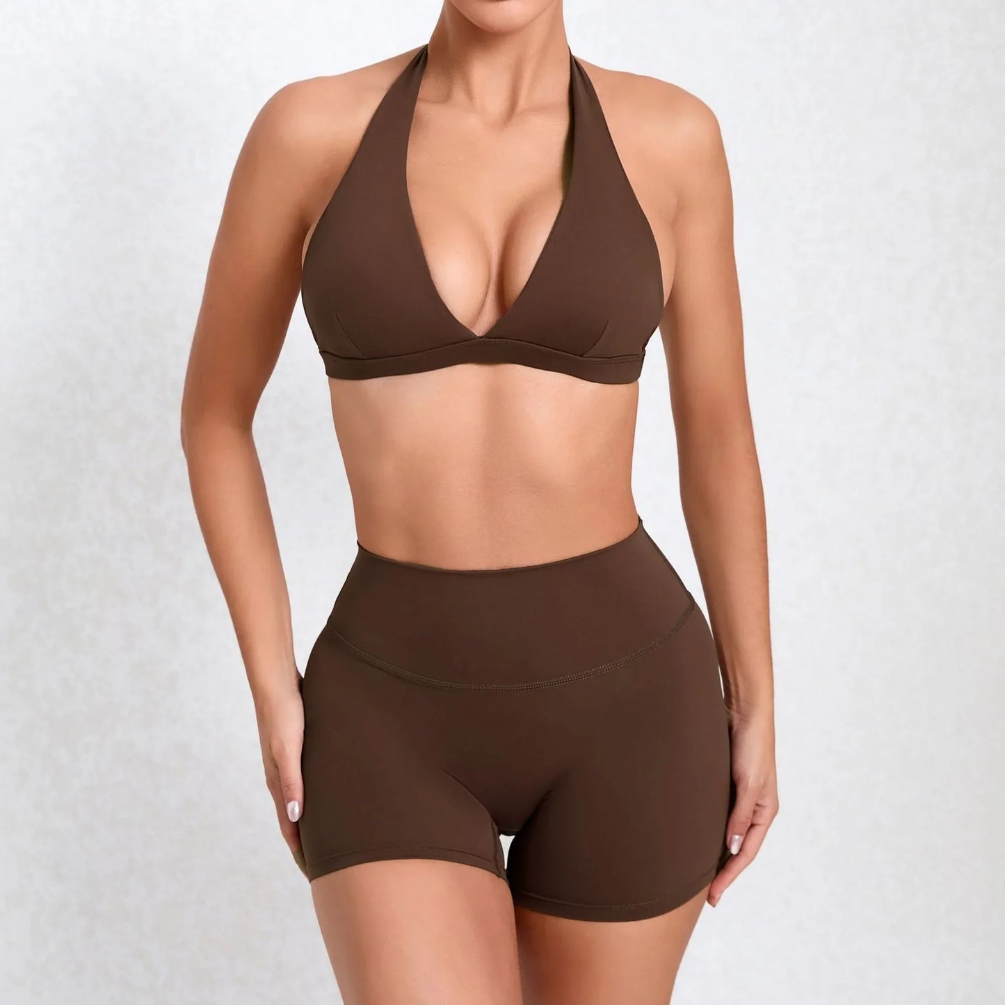 Wholesale Sportswear Woman Gym Set 2025 Sport Bra Shorts Outfit Yoga Clothes Fitness Clothing Kit Push Up Workout Activewear Red
