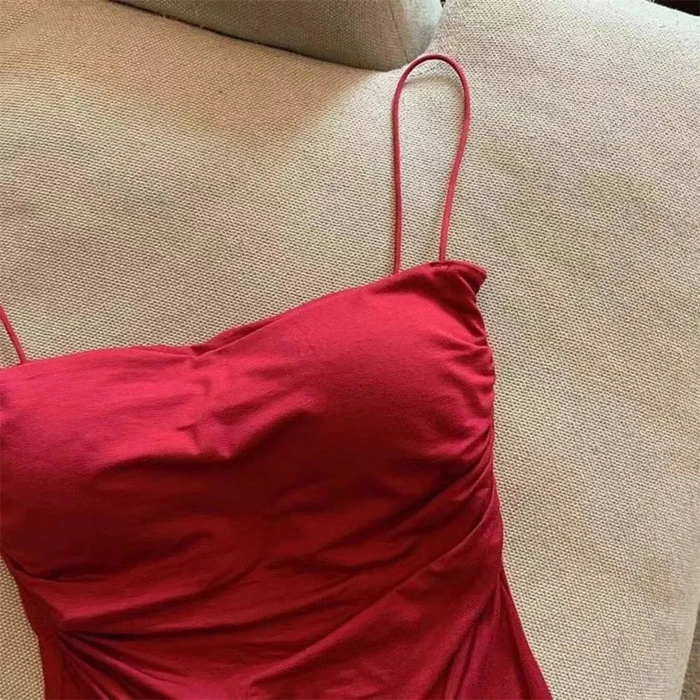 1 Pc Stylish Waist Pleated Corset - Soft support fixed chest pad sleeveless vest Sexy short top with thin straps Solid color