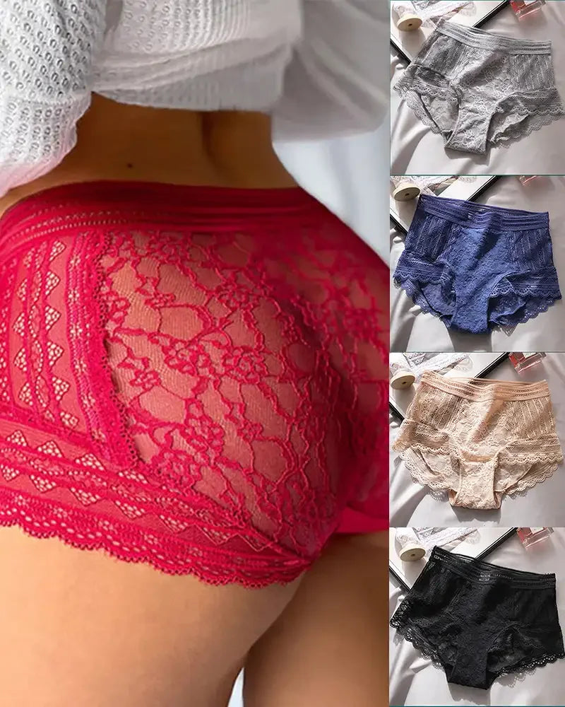 Plus Size See-through Lace Panty High Waist French Style Tummy Control Breathable Comfort Underwear Knicker Briefs for Women
