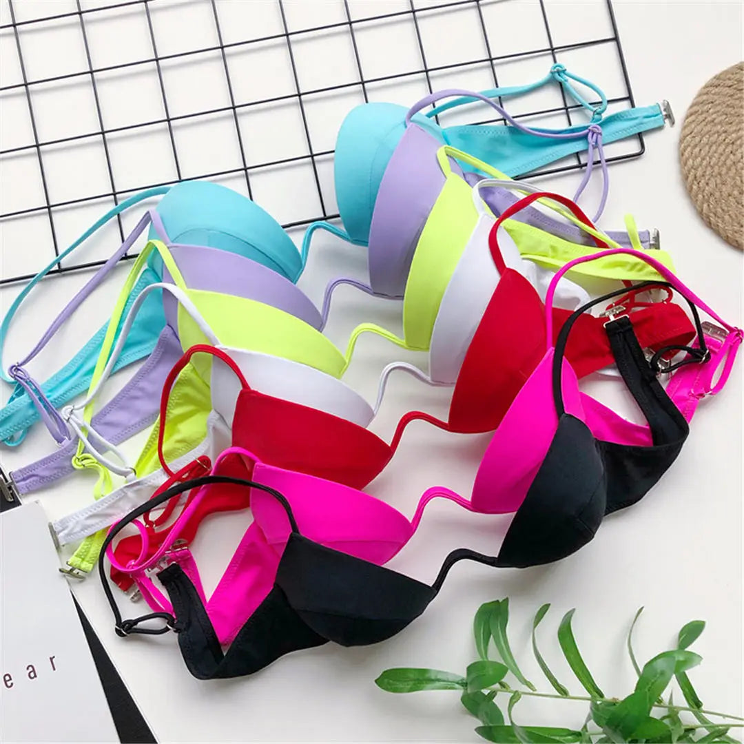 New Sexy V-bar Underwired Bra Push Up Bikini Women Swimwear Female Swimsuit Two-pieces Set V wire Bather Bathing Suit Swim V1732