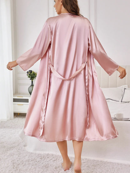 Solid Color Thin Long Sleeve Nightgown Women Summer Homewear Outerwear Draping Soft Casual Loungewear Multi Color Options