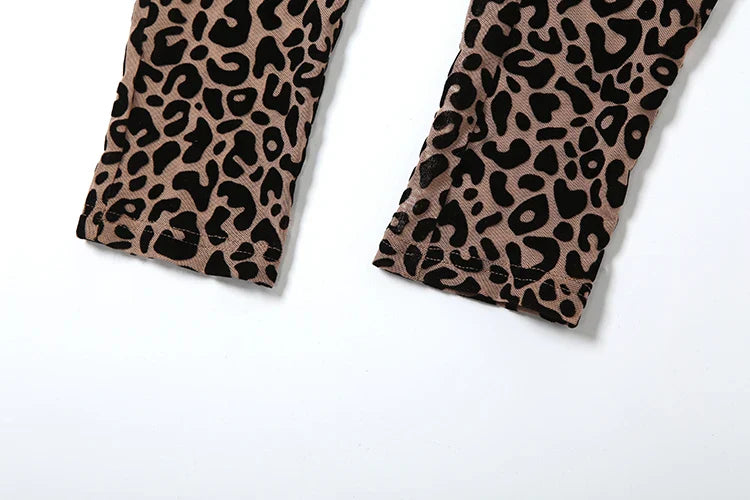 Nibber See Through Sexy Leopard Mesh Jumpsuit Women Sexy Hipster Zip Stretch Midnight Workout Autumn Fitness Street Overalls