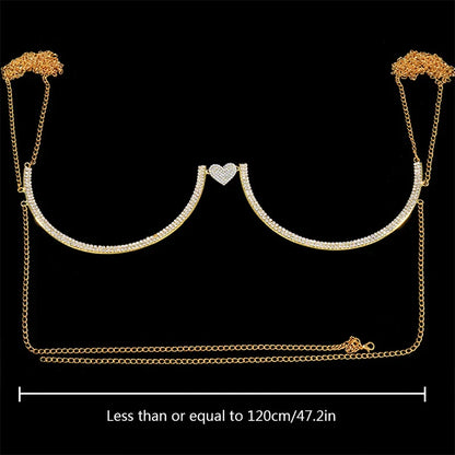 Stonefans Heart Rhinestone Chest Bracket Body Jewelry Bra Chain For Women Chain Top Bikini Halter Bra New Banquet Breast Support