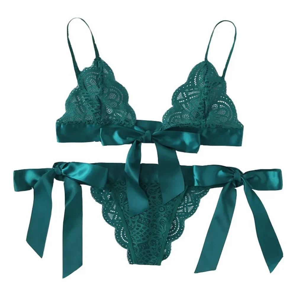 Sexy Lace Bra Brief Set Lingerie Set Women Underwear Transparent Bra Panties Sets Female Red Ultra-thin Unlined Underwear Set