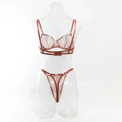 Krasapt New Arrival Ultra-thin Mesh See-through Plaid Bra And G-string Sexy Lingerie Sets Fancy Intimate Erotic set Onlyfans Kit