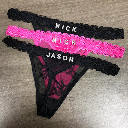 Custom Thong Name Sexy Lace Customized Panties DIY Personalized Name tanga Crystal Underwear Womens Bikini G-String Lover Gift