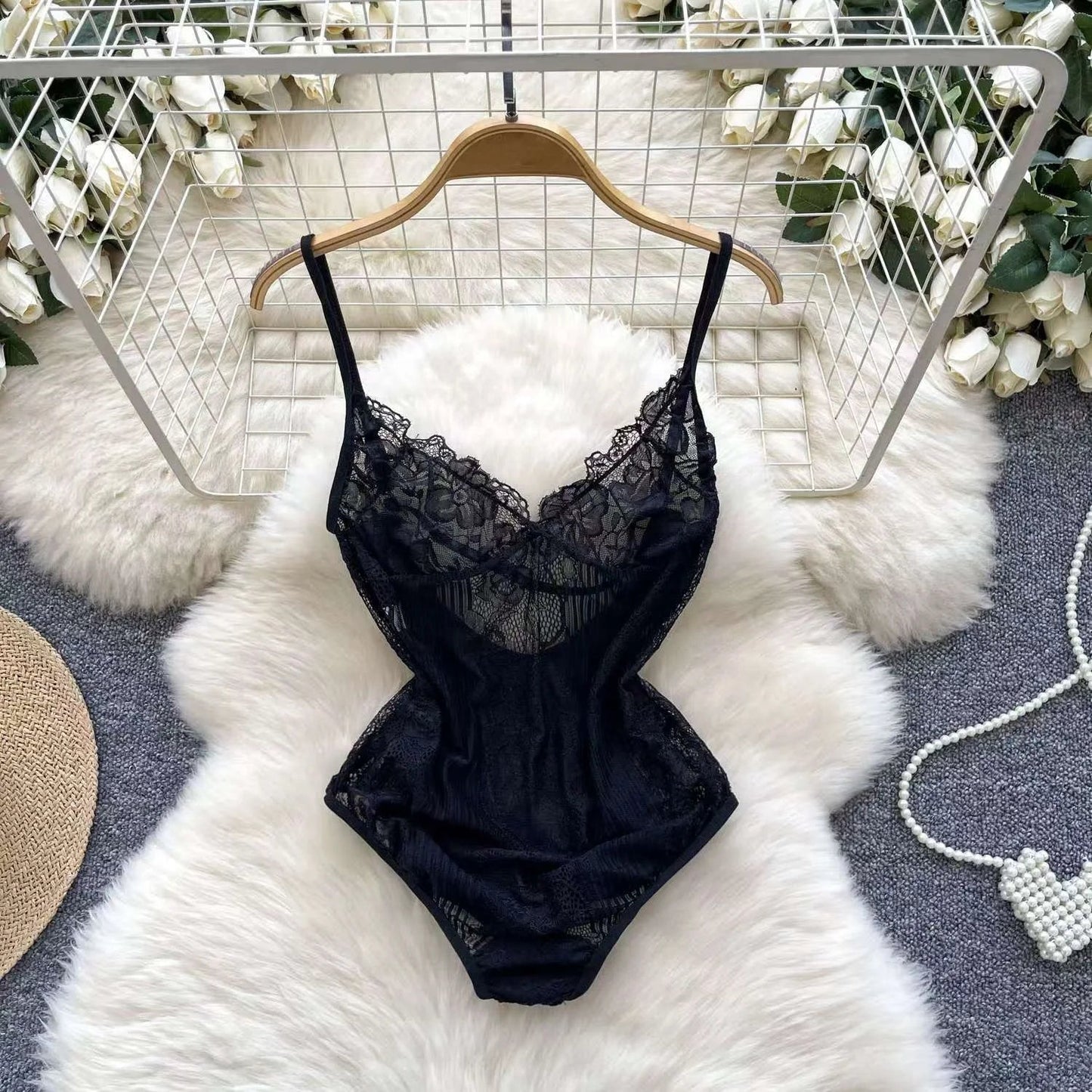Sexy Lace Gauze Patchwork Strap Bodysuit Hollow Sleeveless Slim backless Women Erotic Lingerie Hotsweet Bow Night Maid Cosplay