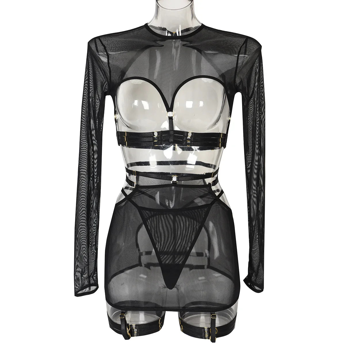 Diccvicc Long Sleeve Lingerie Sexy Sheer Mesh Porn Top Crotchless Skirt Naked Bandage Women Underwear Uncensored Erotic Costume