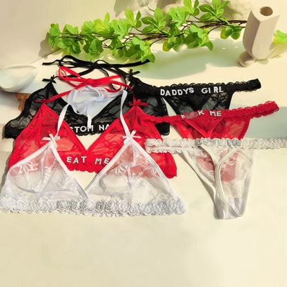 Custom Name Lingerie Set Personalised Sexy Embroidery Thongs For Women Crystal Letters G-string Panties Underwear Gifts