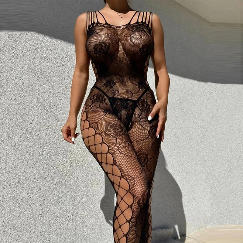 2025 Fishnet Bra Lingerie One Piece Crotchless Adult Sexy Underwear Transparent Body Suit Ultra Hot Open Tights Exotic Lingeries