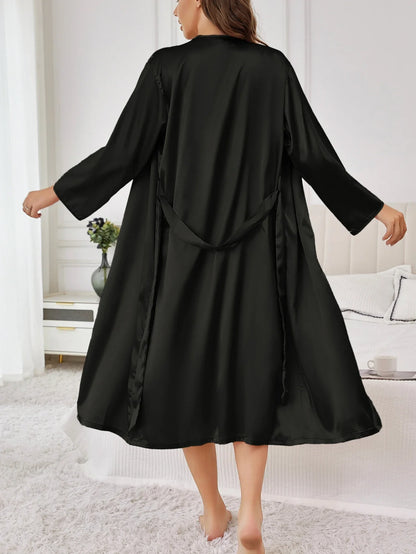 Solid Color Thin Long Sleeve Nightgown Women Summer Homewear Outerwear Draping Soft Casual Loungewear Multi Color Options