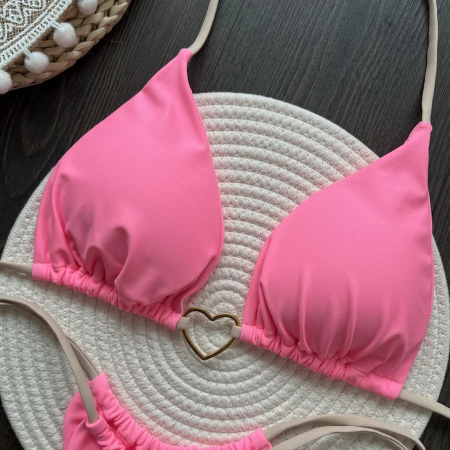 Para Praia 6 Colors Solid Brazilian Bikini Micro Swimwear T-back Swimsuit Women Sexy Biquini 2025 Thong Bikini Set Bathing Suit