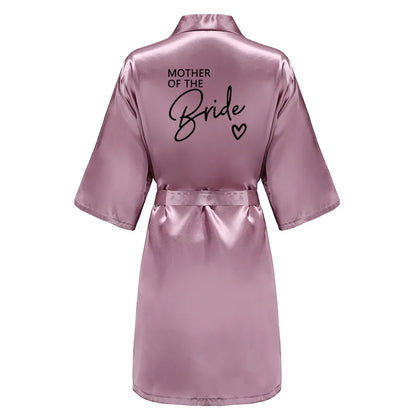 Wedding Party Team Bride Robe With Black Letters Kimono Satin Pajamas Bridesmaid Bathrobe SP003