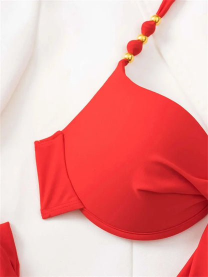Summer Bikini New Underwired Bra Push Up Swimsuit Women Chest Knot Bow Bathing Suit Outfits Ties Swimwear Women Swimming Suit XL