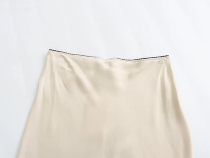 2024 Spring Women's Satin Bow-Decorated High-Waist A-Line Long Skirt - Vintage Chic Fashion