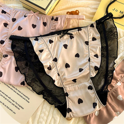 Sexy lingerie women Satin tangas lace ropa interior femenina sweet calzones para mujer plus size panties heart underwear women