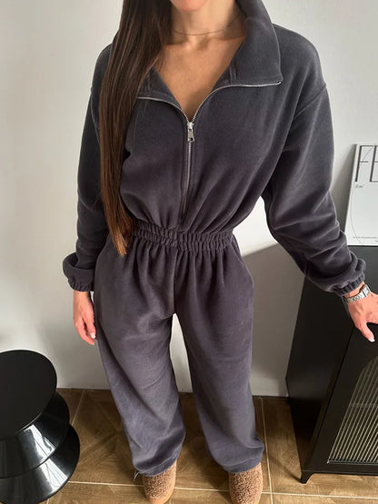 Zekye Woman Clothing New Fashion Long-sleeved Jumpsuit Women's Casual Semi-open Elastic Waist Jumpsuit Elegant Woman Jumpsuit