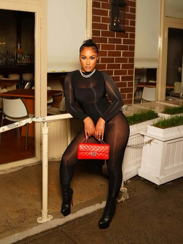 Wmstar Jumpsuits Women Wholesale Sexy Shiny Stockings See Through Tight Smooth Charming One Piece Suit Tight Alluring Fancy Club
