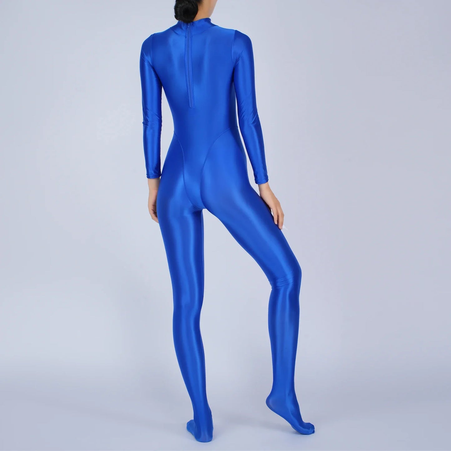 Womens Glossy Full Body Jumpsuit See Through Sheer Catsuits Bodystockings Long Sleeve Footed One Piece Gym Yoga Tights Bodysuit