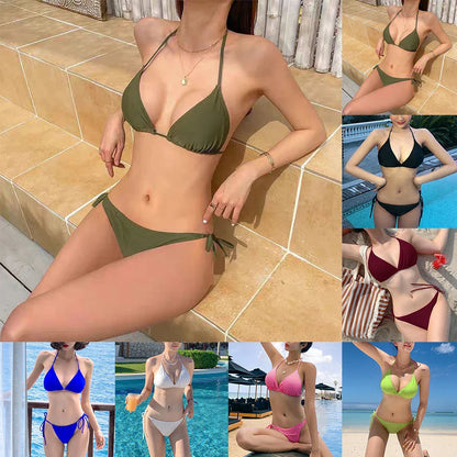Women's Bikini Set Sexy Swimsuit Bandage Style Brazilian Swimwear Women Back Hanging Neck Triangular Cup Camisole Bikini