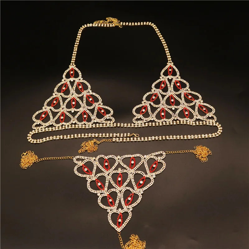 Women's Body Jewelry Sexy Bikini Artificial Diamond Bra Chain Fashion Party Club Dance Body Accessory Underwear Chest Chain