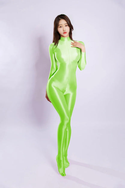M XL Unisex Shiny Catsuit Bodystocking Long Back Zipper Open Crotch Bodysuit Tights Leotard Conjoined Unitard Jumpsuit Teddies