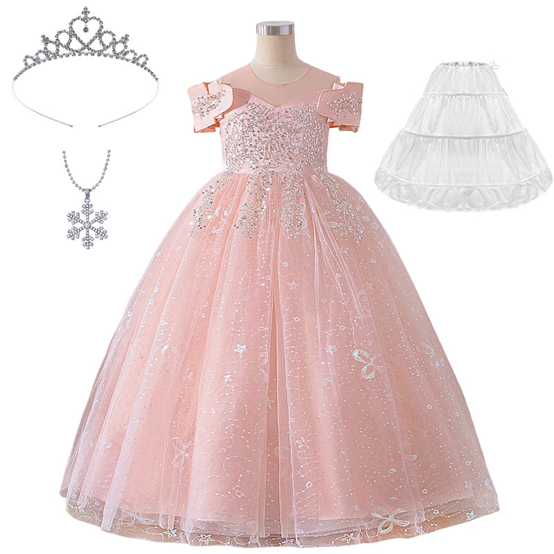 Gorgeous Elegant Girl Dress Formal Occasion Wedding Bridesmaid Celebration Communion Children Clothing Shiny Luxury Kids Clothes