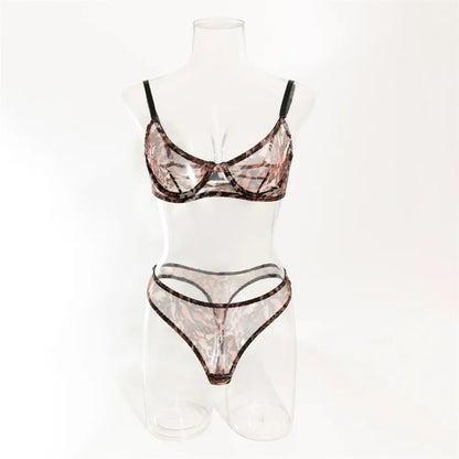 Krasapt Sexy Leopard Printing Lingerie 2Pcs Sets Ultrathin Mesh Transparent Bras And Panties Comfortable Intimate Undwear Set